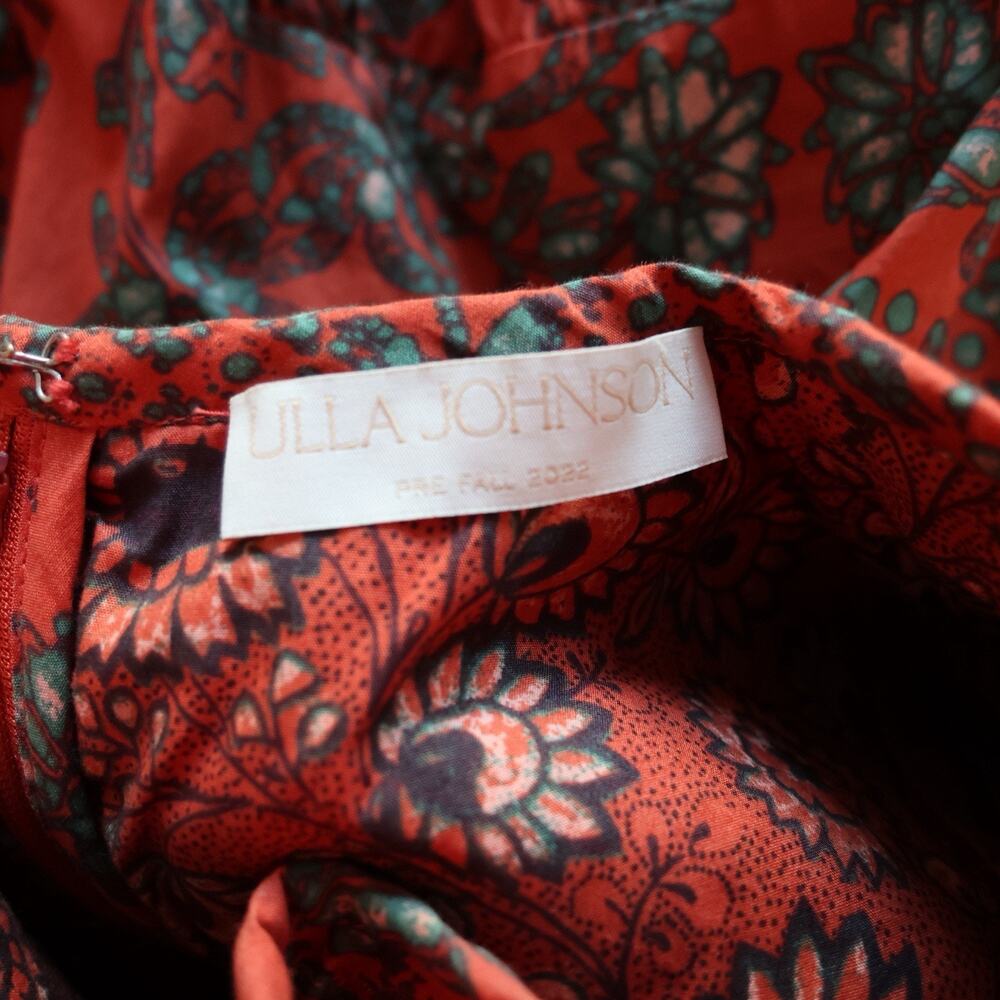 ULLA JOHNSON Ria Gathered Printed Cotton Poplin Mini Dress In Clementine Size 00 - Picture 11 of 15